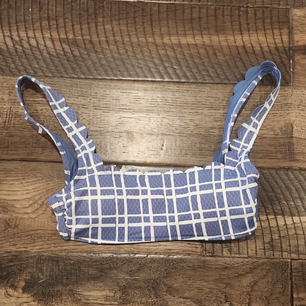 Aerie Navy and White Plaid Swim Top